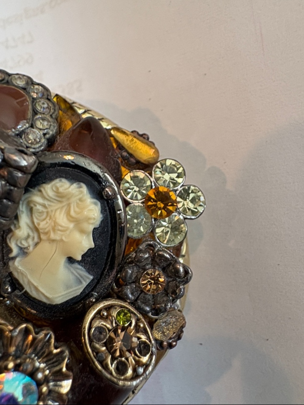 Vintage Gold-Tone Mixed Stone Cross Belt Buckle with Pink and Amber Accents - Picture 3 of 5